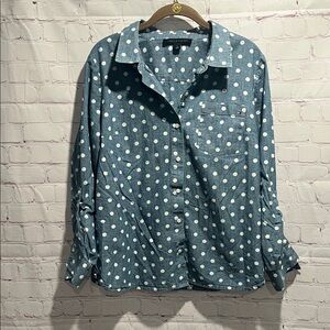 Tommy Hilfiger Blue Polka Dot Button Down Shirt Woman’s size Large